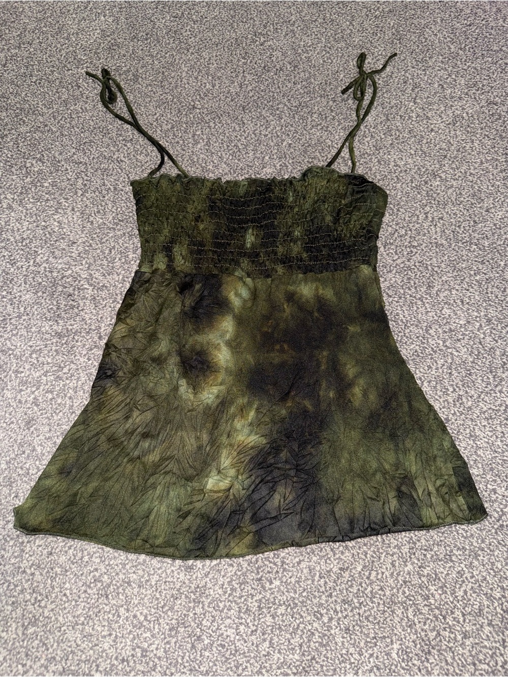 Y2K Camo Baby Doll Tank Top Women’s Small Adjustable Tie Straps